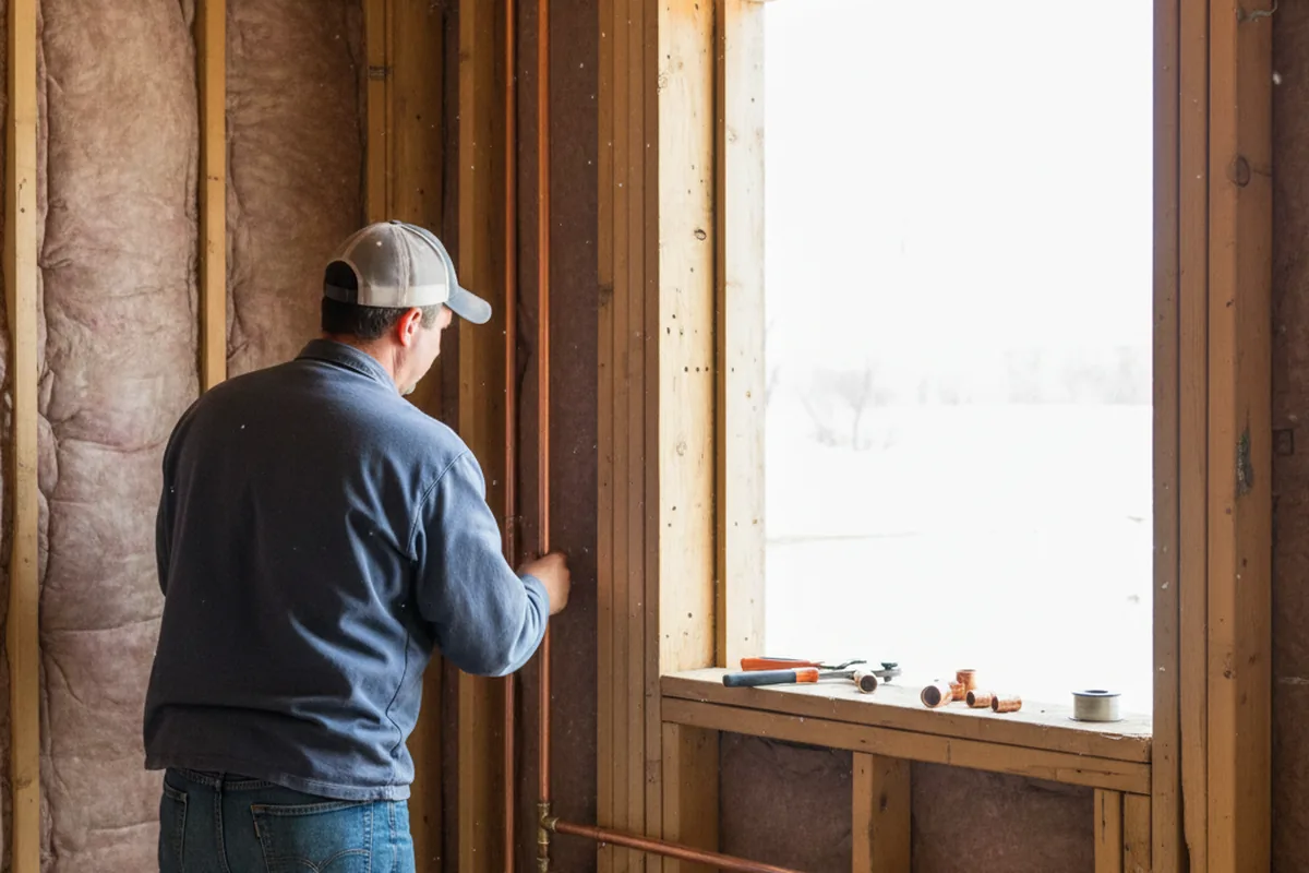 Licensed plumber running new copper supply lines in a Weimar home