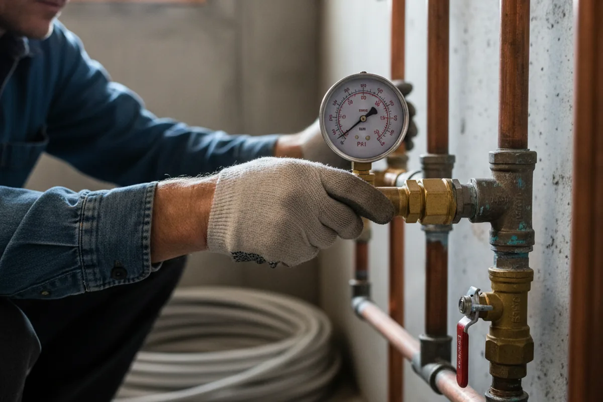 Pressure testing a repaired line during Water Line Repair in Weimar